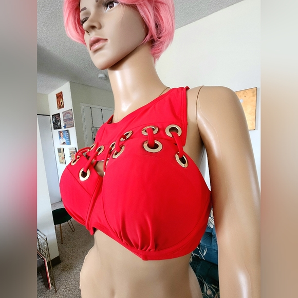 Red Bikini Top w/ Gold/Silver Details - Picture 2 of 13